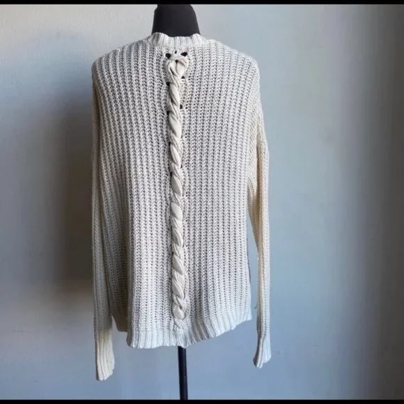 BDG sz SP button down open knit lace up back v-neck cardigan sweater - Picture 2 of 8